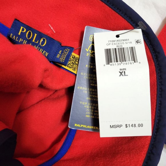 Polo Ralph Lauren Polar Tech Fleece 1/2 Button Knit Pullover polartec Red Blue - Picture 9 of 10